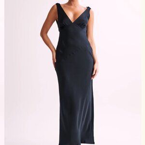 Nadia Maxi Satin Dress With Back Cowl - Black